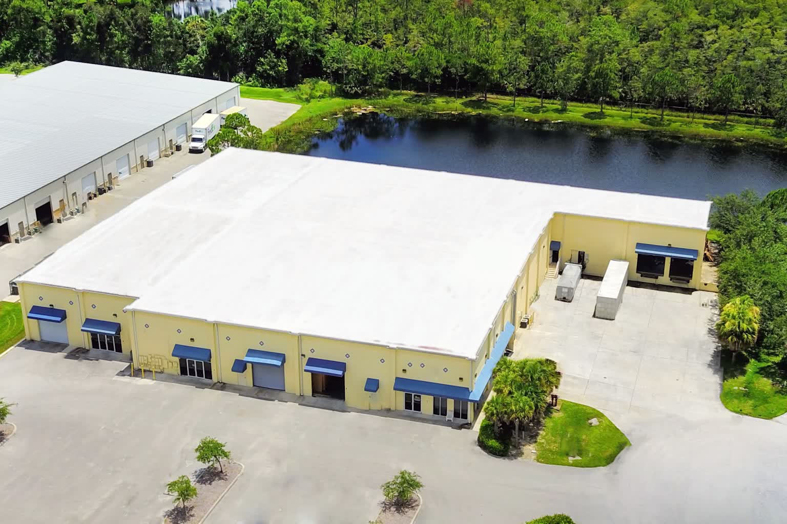 Aerial view of the Florida's Decorators Warehousing & Delivery facility in Bonita Springs, minutes from Estero.